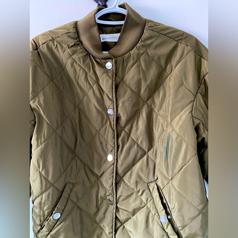 H&M Womens Military Green Quilted Bomber Jacket Size 4 - Picture 3 of 6